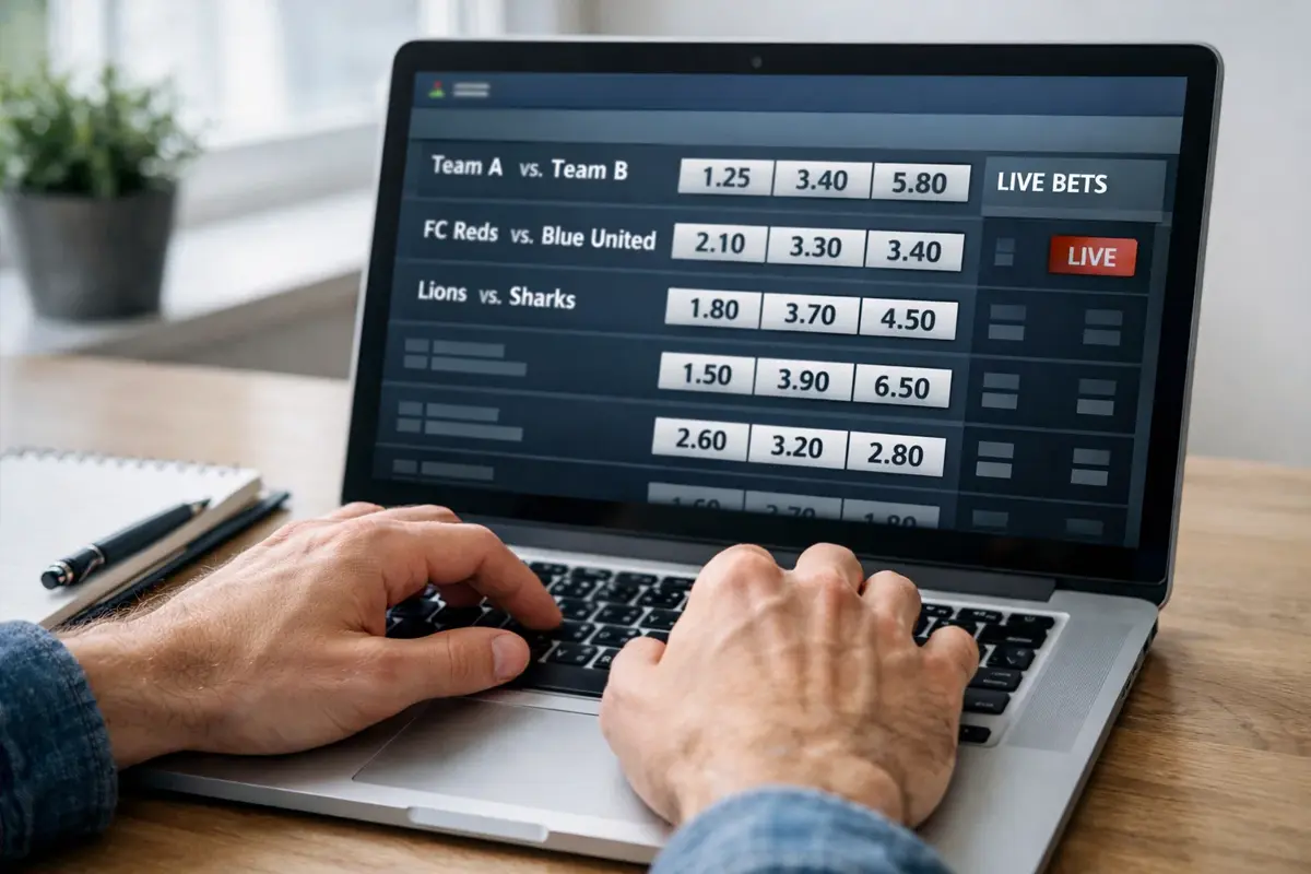 Parieur analysant les cotes sur un écran d'ordinateur portable