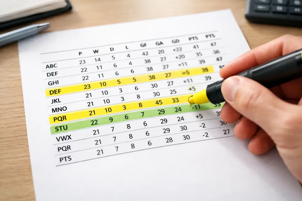 Tableau de statistiques de buts avec marqueurs surlignés