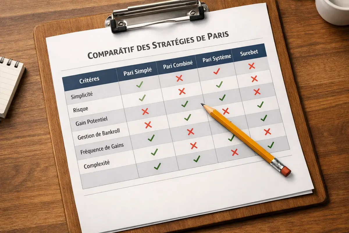 Document comparatif avec différentes stratégies de paris notées