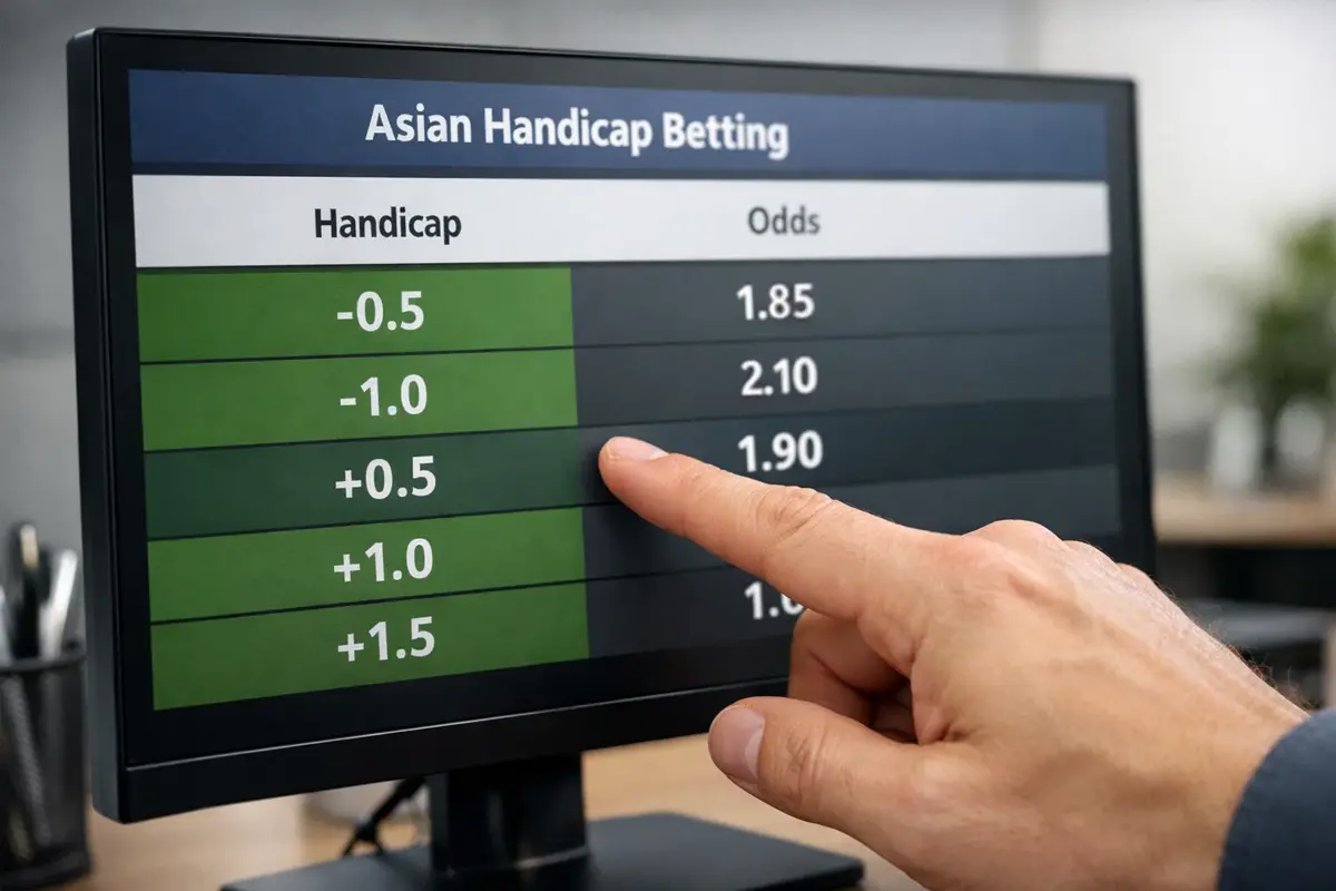 Main pointant vers un écran affichant des cotes de handicap