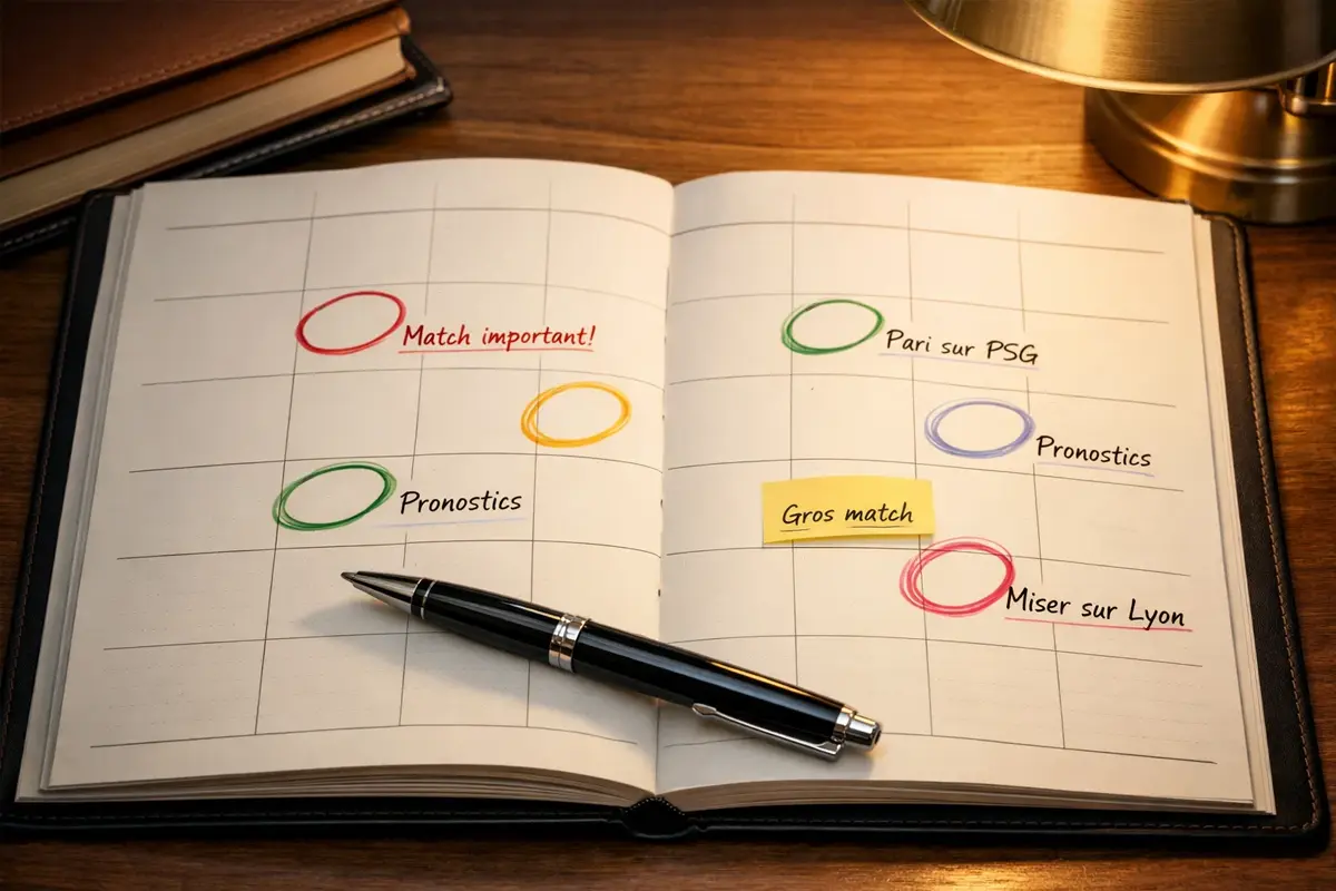 Agenda ouvert avec dates marquées et planning de matchs