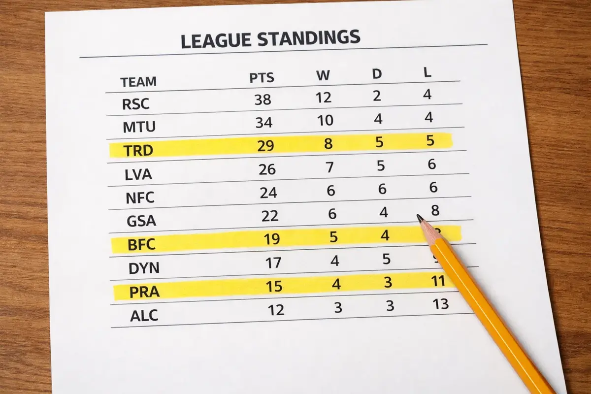 Tableau de classement sportif avec équipes et points sur papier imprimé