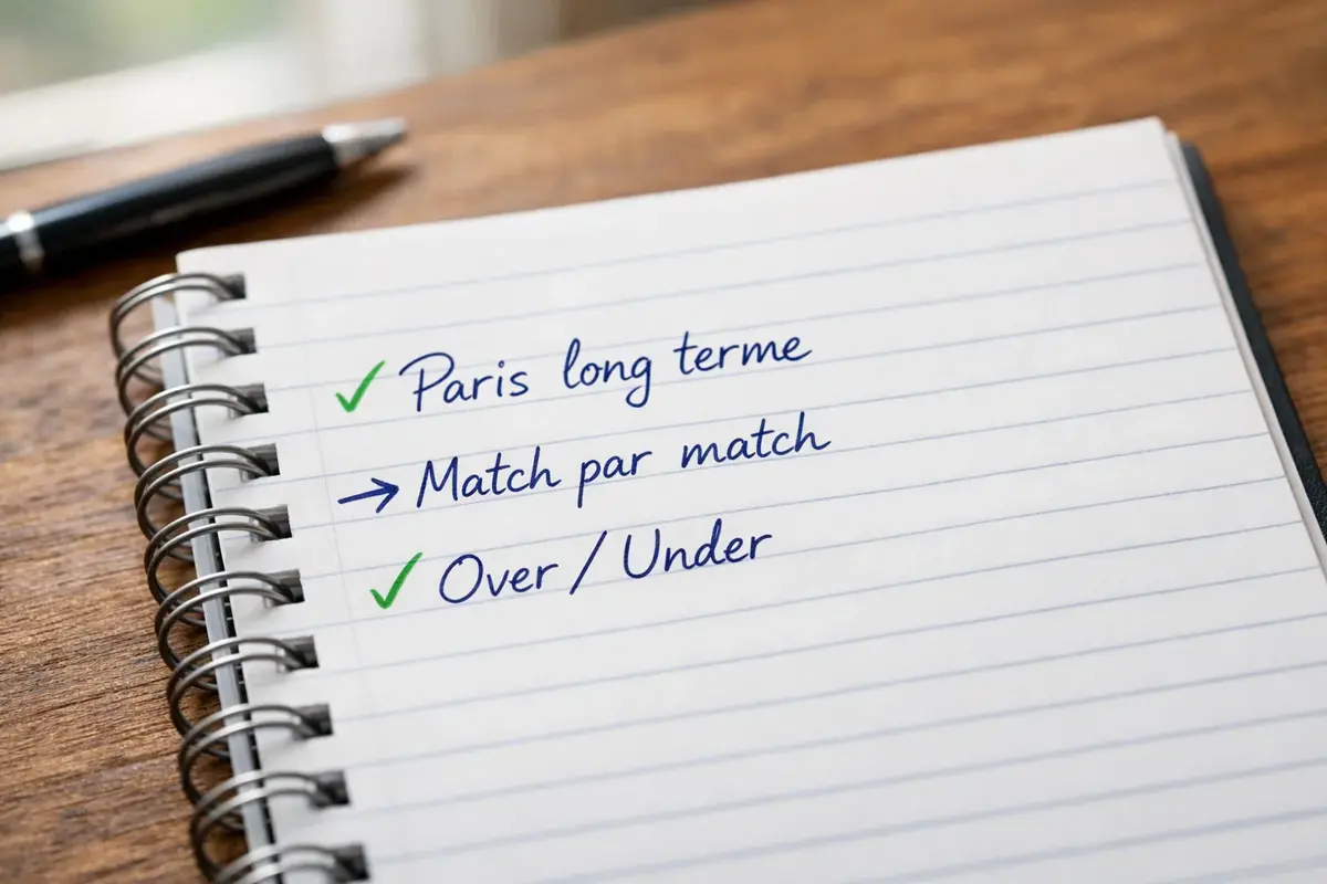 Carnet ouvert avec notes manuscrites sur les types de paris