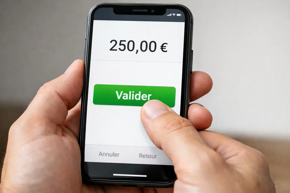 Main tenant un smartphone avec interface de validation de pari