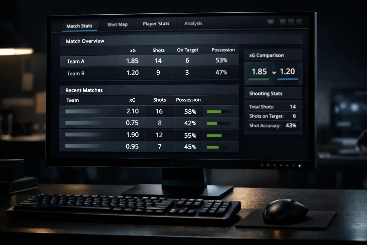 Écran d'ordinateur affichant des statistiques de match détaillées